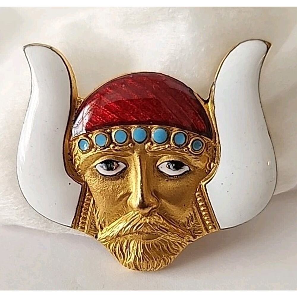 Vintage 1950s Freemason Masonic Temple Shriner Celtic Viking Metal Pin Gold-Tone